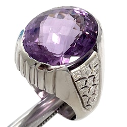 15,09 Karat natürlicher unbehandelter Amethyst, handgefertigter Silberring mit Zertifikat