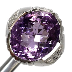 15,09 Karat natürlicher unbehandelter Amethyst, handgefertigter Silberring mit Zertifikat
