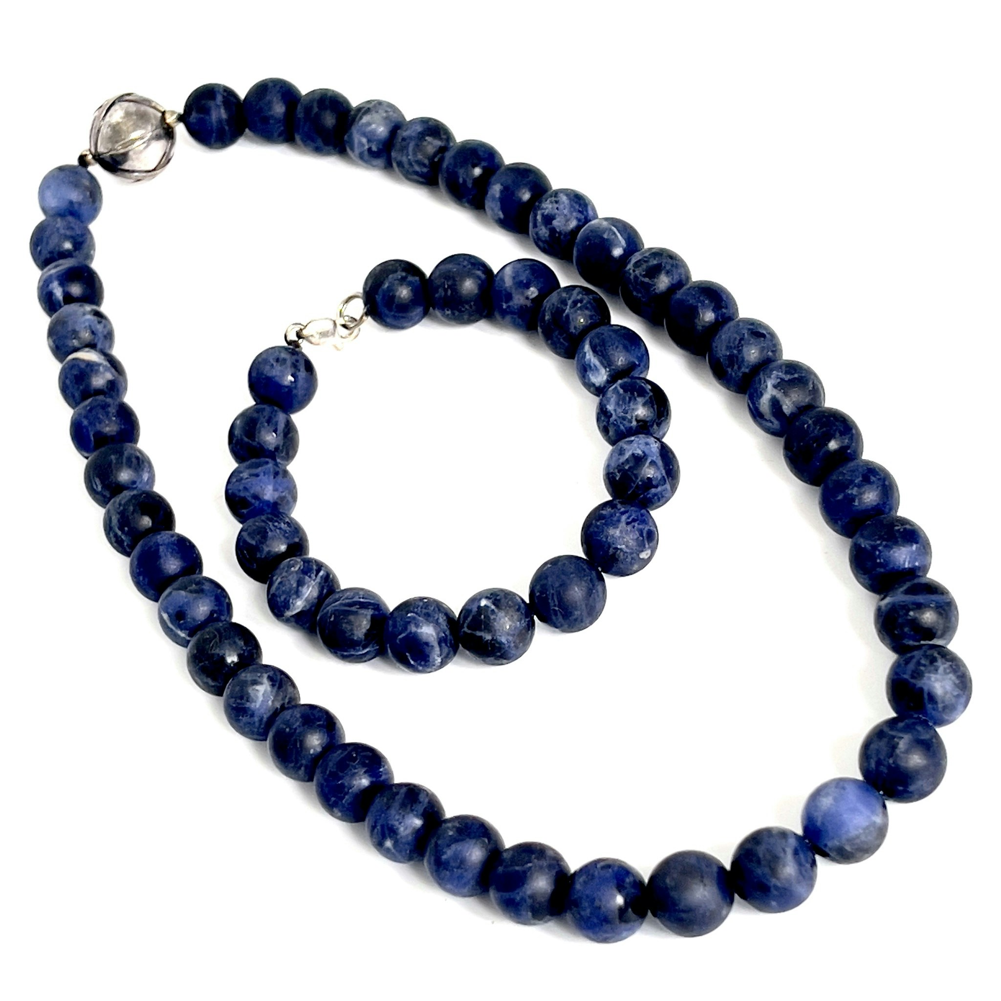 Vintage, Naturlig Lapis Lazuli 11mm pärlor, halsband med armband