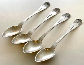 4 piezas de cucharas de café de plata antigua 1855 LWD