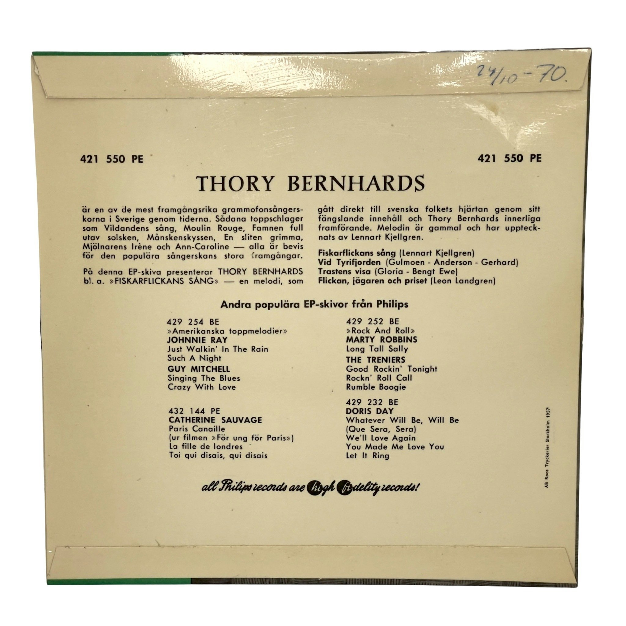 Thory Bernhards, Fiskarflickans Sång, Vinyl EP