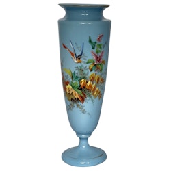 An impressive 19th century, French hand-painted vase in Opal glass