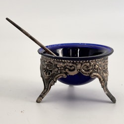 Saltkar, silver 880, blått glas
