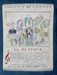 Original Utställningsaffisch "La Musique" Galerie 65 Cannes 1962, Picasso, Dufy, Agostini
