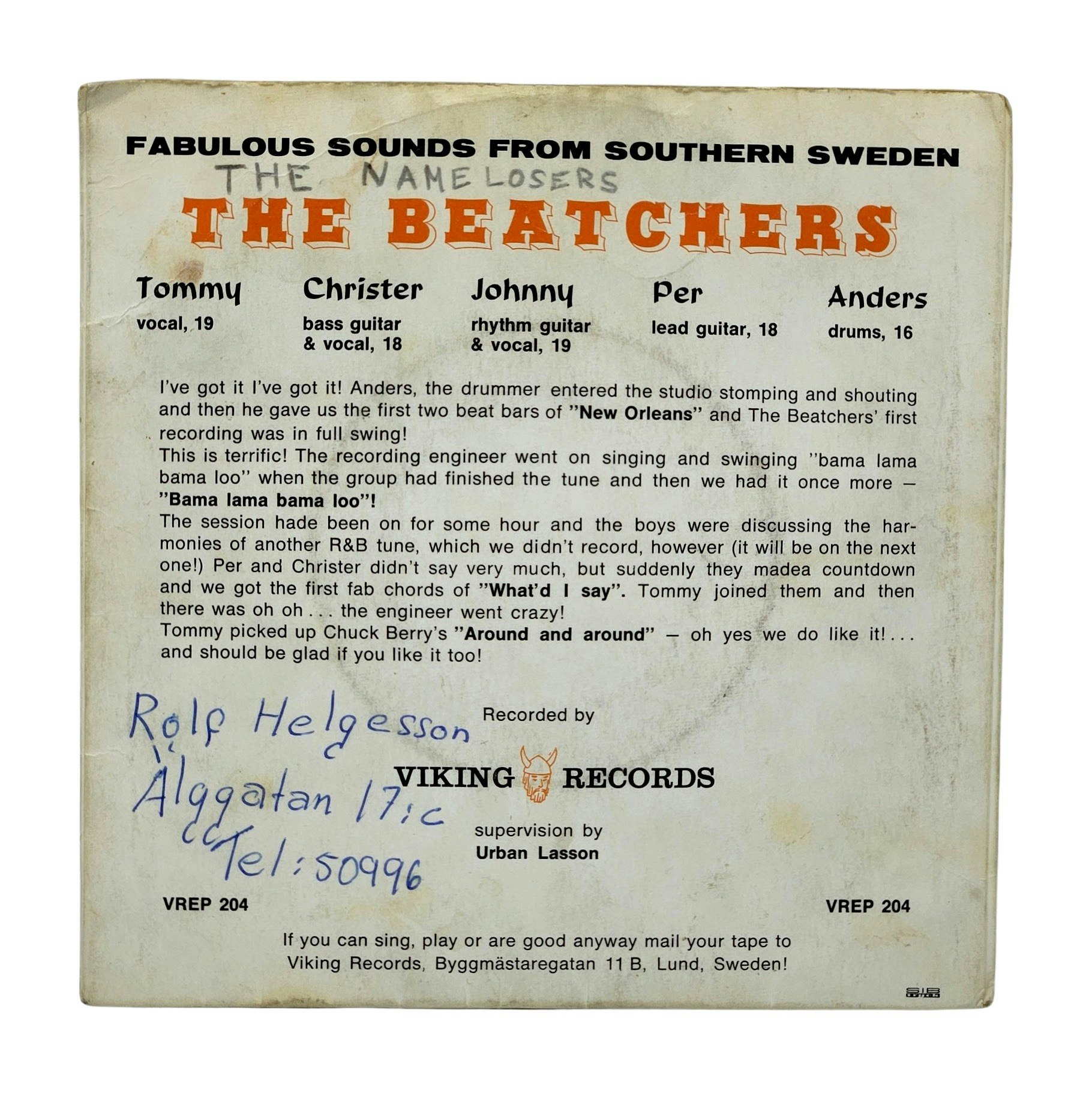 The Beatchers, fantastiske lyder fra Sør-Sverige med 3 autografer, Vinyl EP Lund Sverige