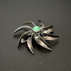 Viggo Wollny, brosch silver med grön sten, Danmark