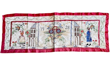 Vintage, hantverk broderi tavla med symboler från 1938
