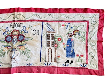 Vintage, hantverk broderi tavla med symboler från 1938