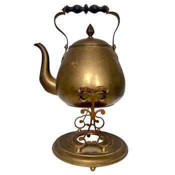 Teapot on rechaud, brass, stamped