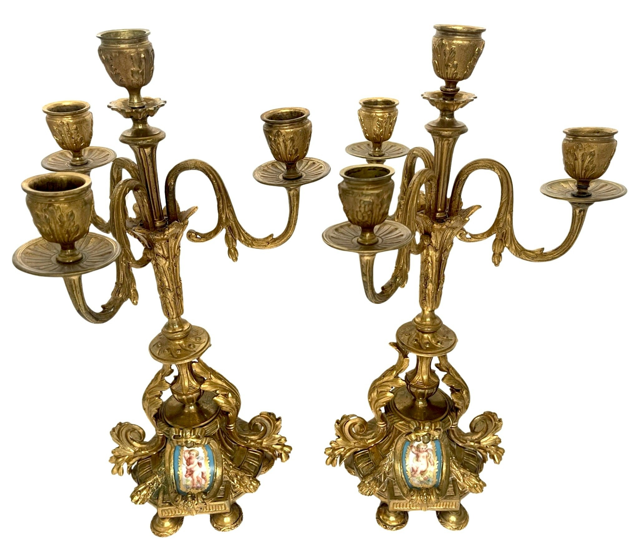 Orologio & Candelabri in porcellana e ottone di Sèvres, firmati