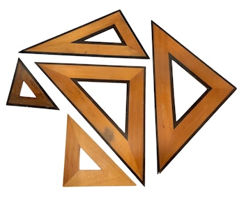 Antik trä ritning triangel verktyg, signerad