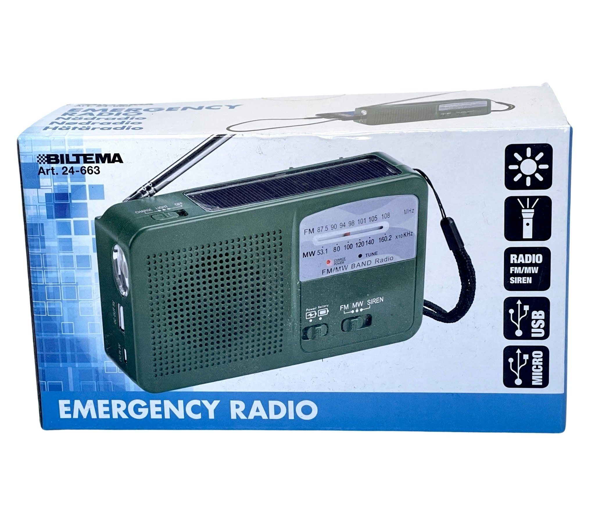 Handvev Solar Radio Camping Ficklampa Multiband Camping Emergency Radio