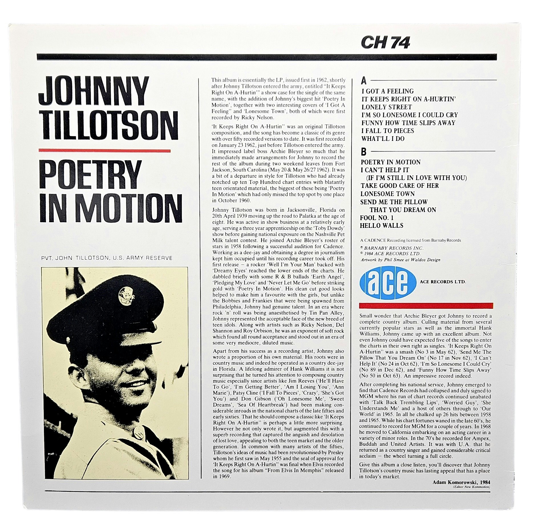 Johnny Tillotson, Poetry In Motion, LP