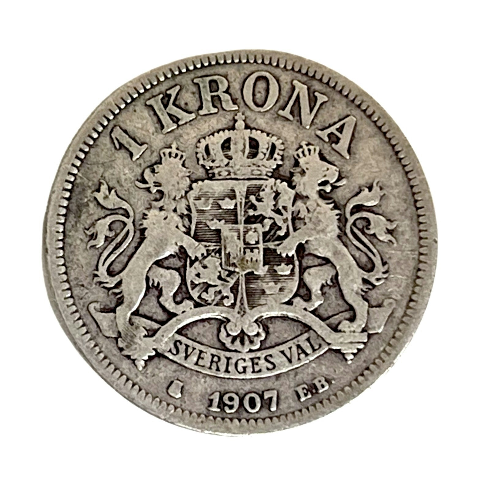 1 krona från 1907 Oscar II Silvermynt