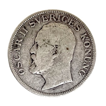 1 krona från 1907 Oskar II Silvermynt