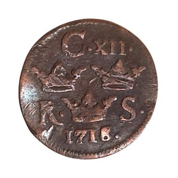 1/6 öre copper coin, 1718 Karl XII, Sweden