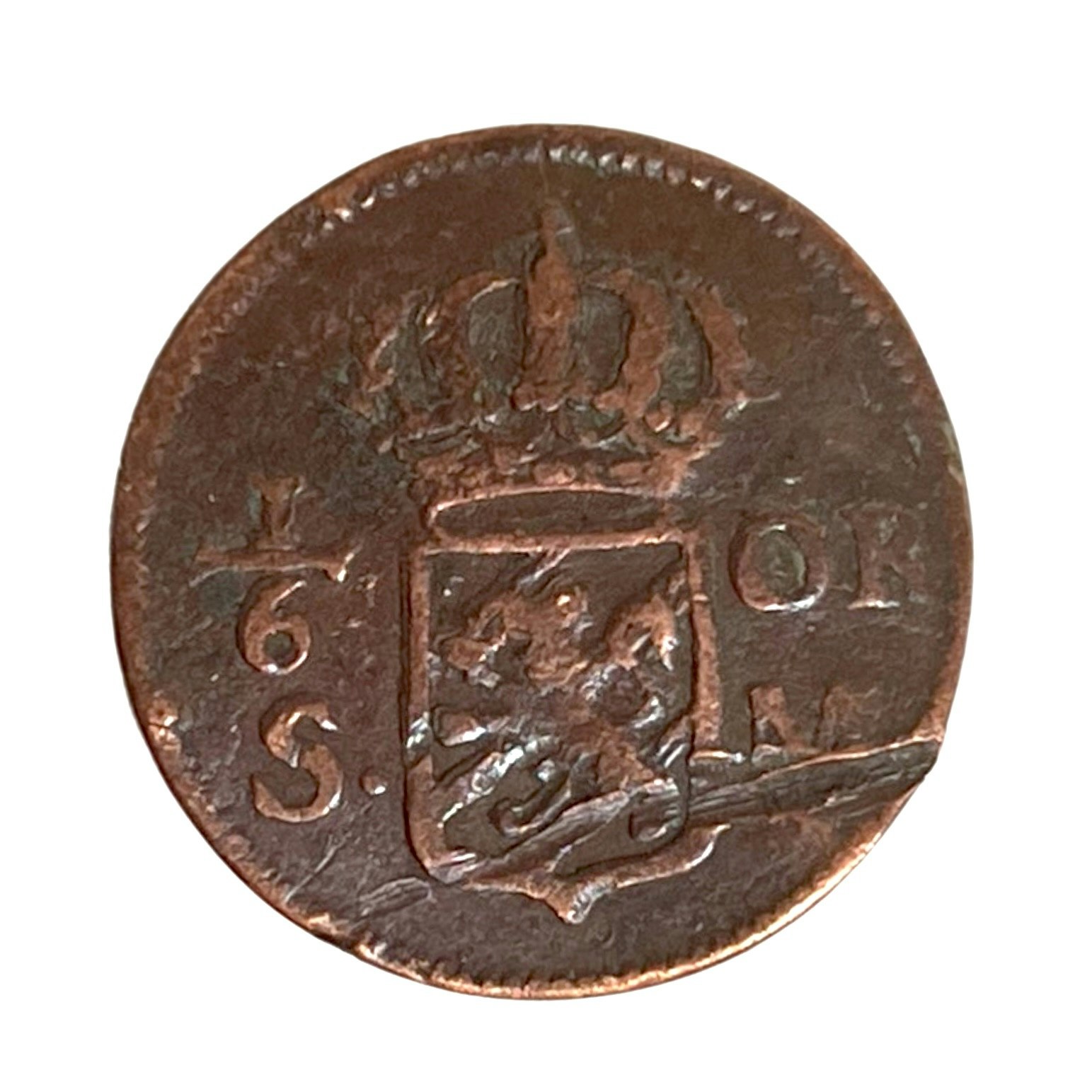 1/6 öre kopparmynt, 1718 Karl XII, Sverige