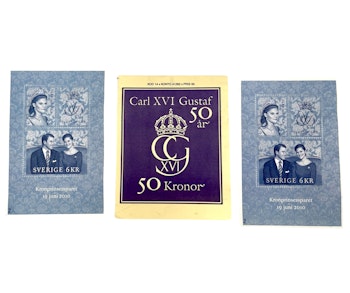 Minnesfrimärken Kronprinsessparet, och Kung Carl xvI Gustafs 50-års 1996