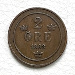 Szwedzka moneta 2 ÖRE 1892