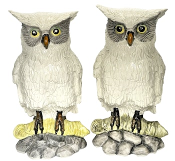 Dekorativa Statyetter - Uggla - Porslin Statyer, Fågel Trädgård Skulpturer, Italy