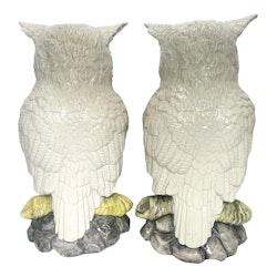 Decorative Figurines - Owl - Porcelain Statues, Bird Garden Sculptures, Italy