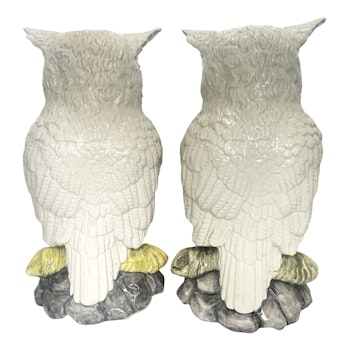 Dekorativa Statyetter - Uggla - Porslin Statyer, Fågel Trädgård Skulpturer, Italy