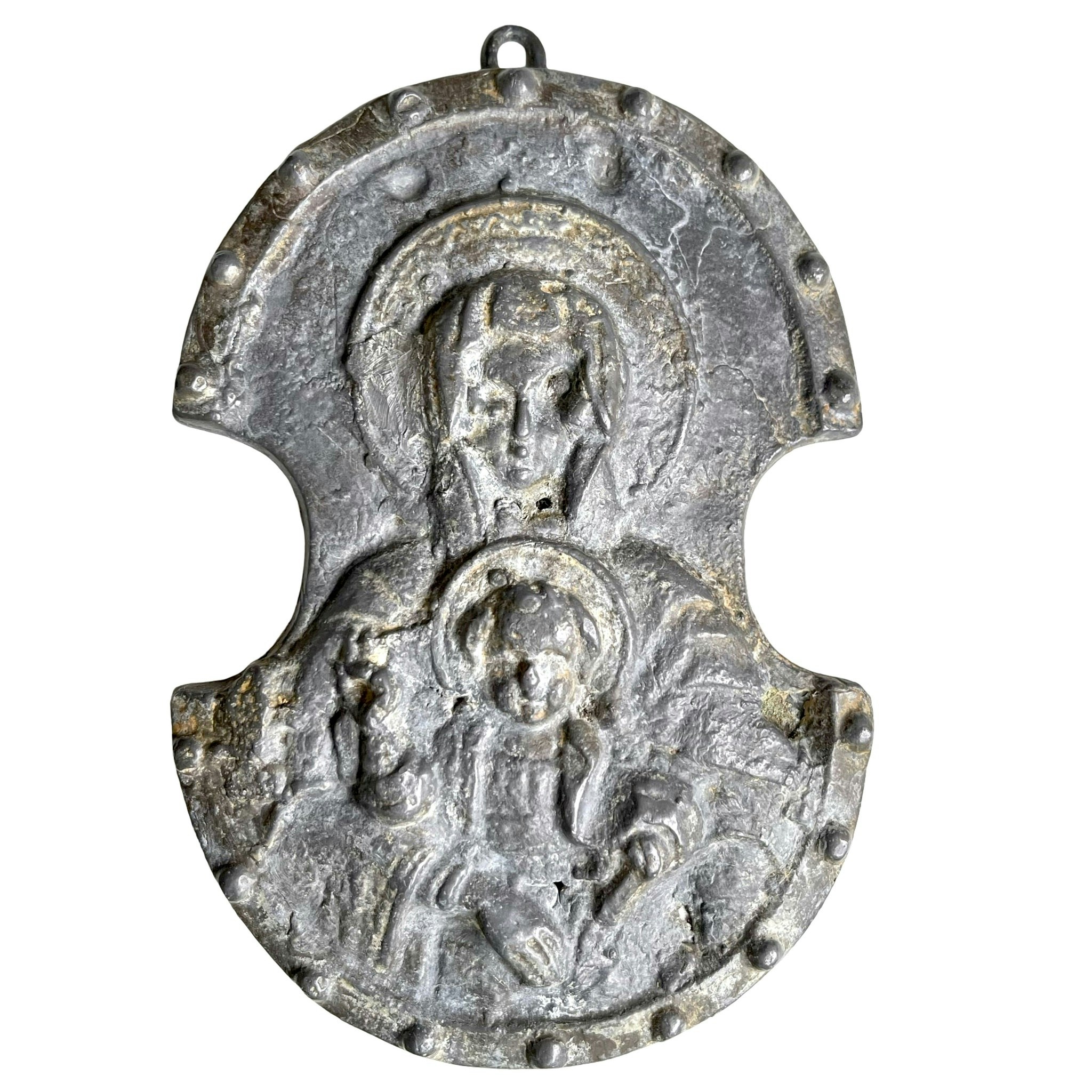 Rilievo antico, Vergine Maria e Cristo Bambino, metallo