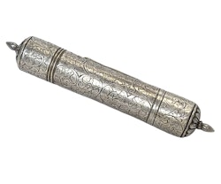 Antik rullfodral Scroll-behållare/skrivkapslar i silver med avtagbara locket