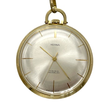 Vintage, Herna pocket watch 17 rubies with chain, Swiss