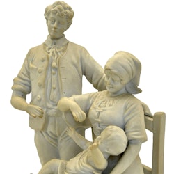 Skulptur, porslin, Mamma med bäbis i armar och man, 1800-talet slut