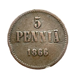 5 penniä 1866 koppar, Finland