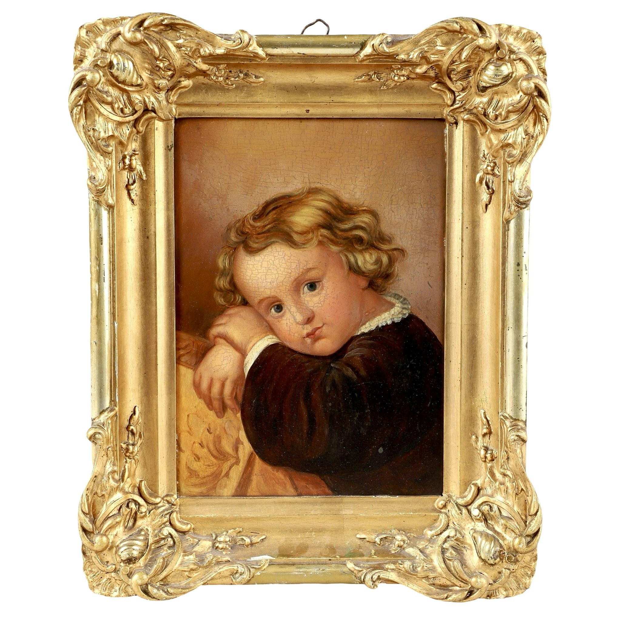 1800-talet Realism Olja på Pannå Porträttmålning, ett barn i stil av Greuze