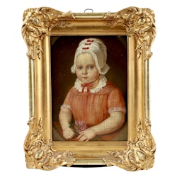 19th century Realism Oil on canvas Portrait painting, a child in the style of Greuze