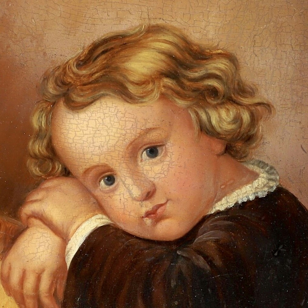 1800-talet Realism Olja på Pannå Porträttmålning, ett barn i stil av Greuze