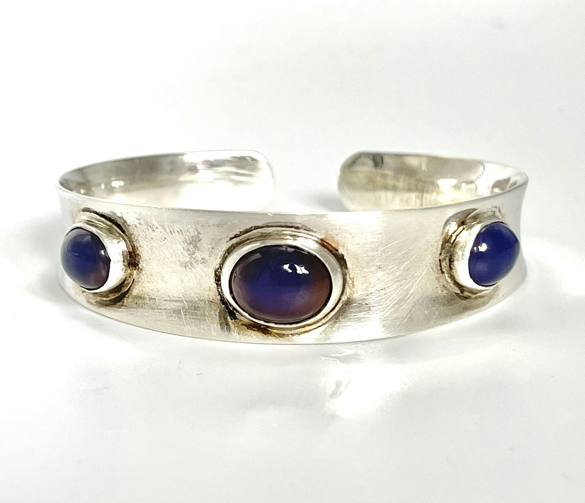 Gussi Sterling Silver med 3 Blå Kalcedon, Cabochon 1956 Sverige