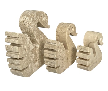 3 vintage original Travertine Swans Skulpturer av Enzo Mari för F.lli Mannelli 1970-talet