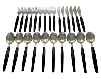 Cutlery in stainless steel and Bakelite, 25 pieces