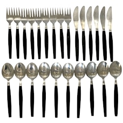 Cutlery in stainless steel and Bakelite, 25 pieces