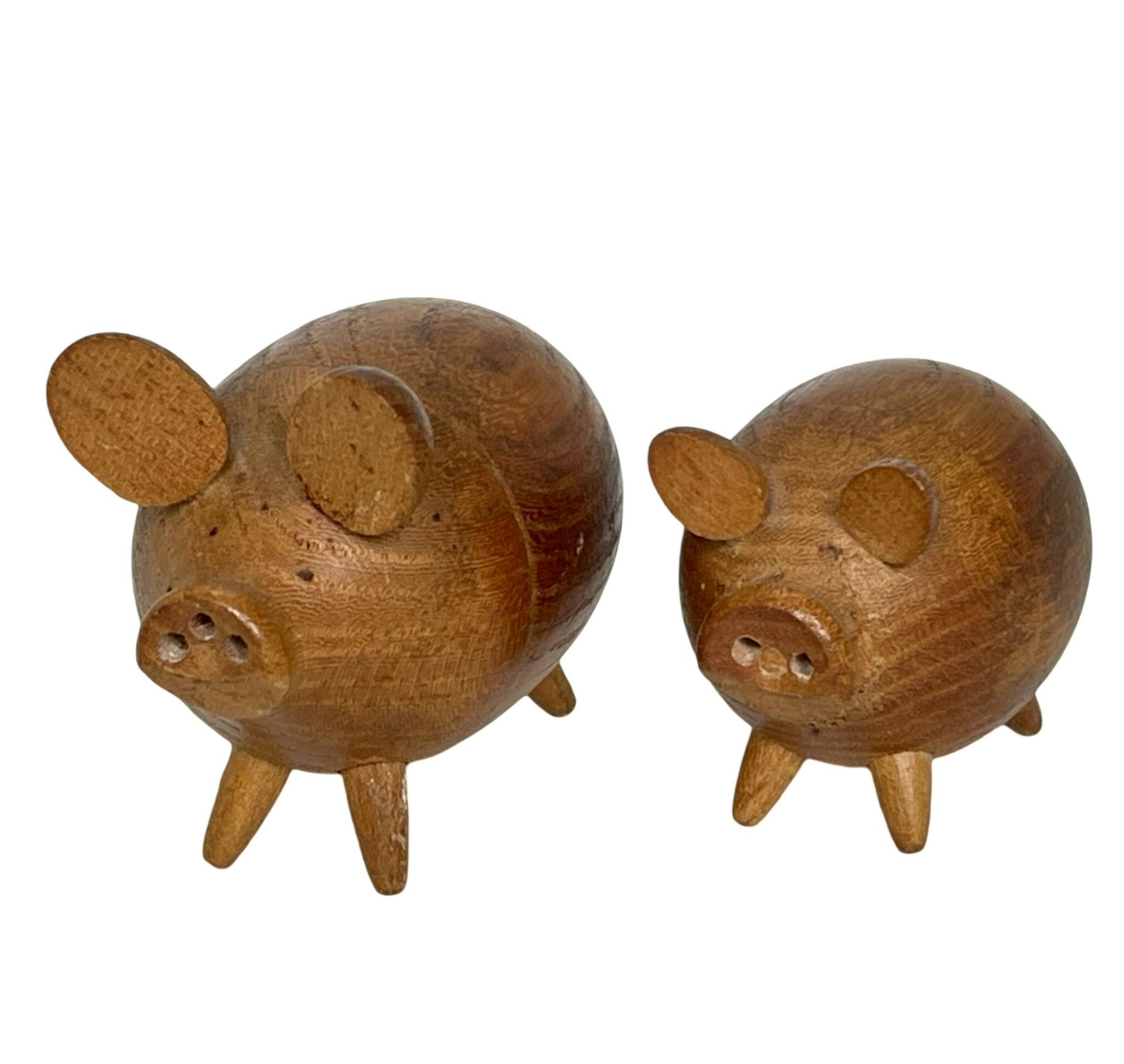 Vintage, Salière et poivrière, shakers à cochon en bois