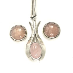 Vintage DGH Sterling örhängen och sterling halsband med hänge, Rosen kvarts