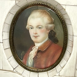 Antik målad Miniatyrtavla, ben, signerad