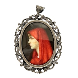 Hänge, Miniatyrporträtt av St Fabiola av Scheggi cirka 1920 silver 800