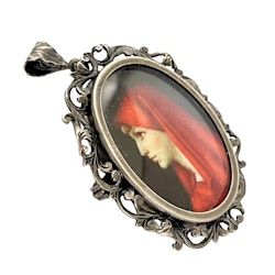 Hänge, Miniatyrporträtt av St Fabiola av Scheggi cirka 1920 silver 800