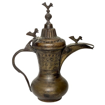 Cafetière Dallah Antique, Décorée de symboles géométriques et de quatre oiseaux, Signée