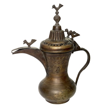 Cafetière Dallah Antique, Décorée de symboles géométriques et de quatre oiseaux, Signée