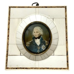 Antik målad Miniatyrtavla, ben, signerad