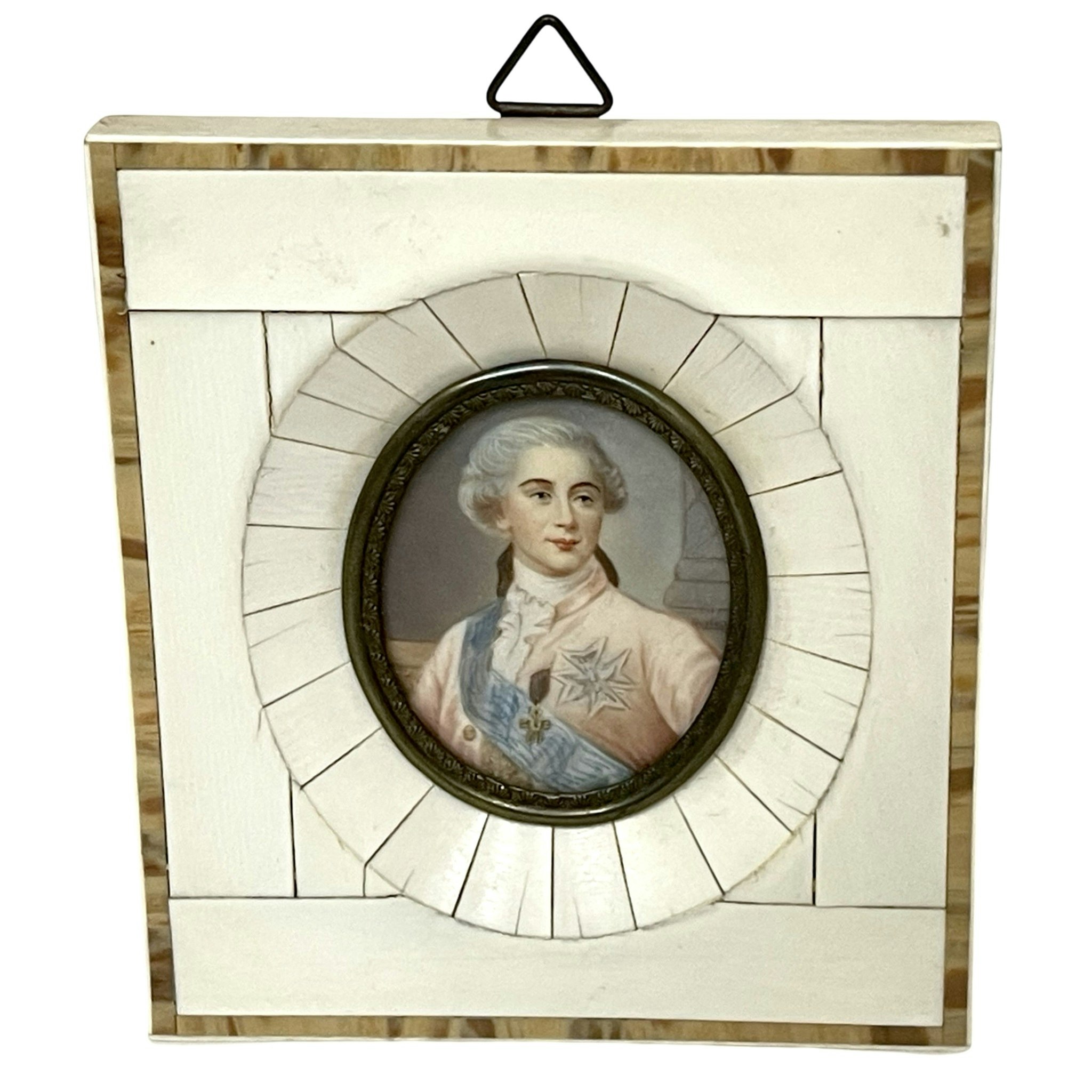 Antik målad Miniatyrtavla, ben, signerad