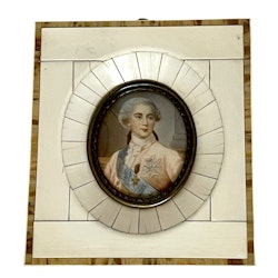 Antik målad Miniatyrtavla, ben, signerad