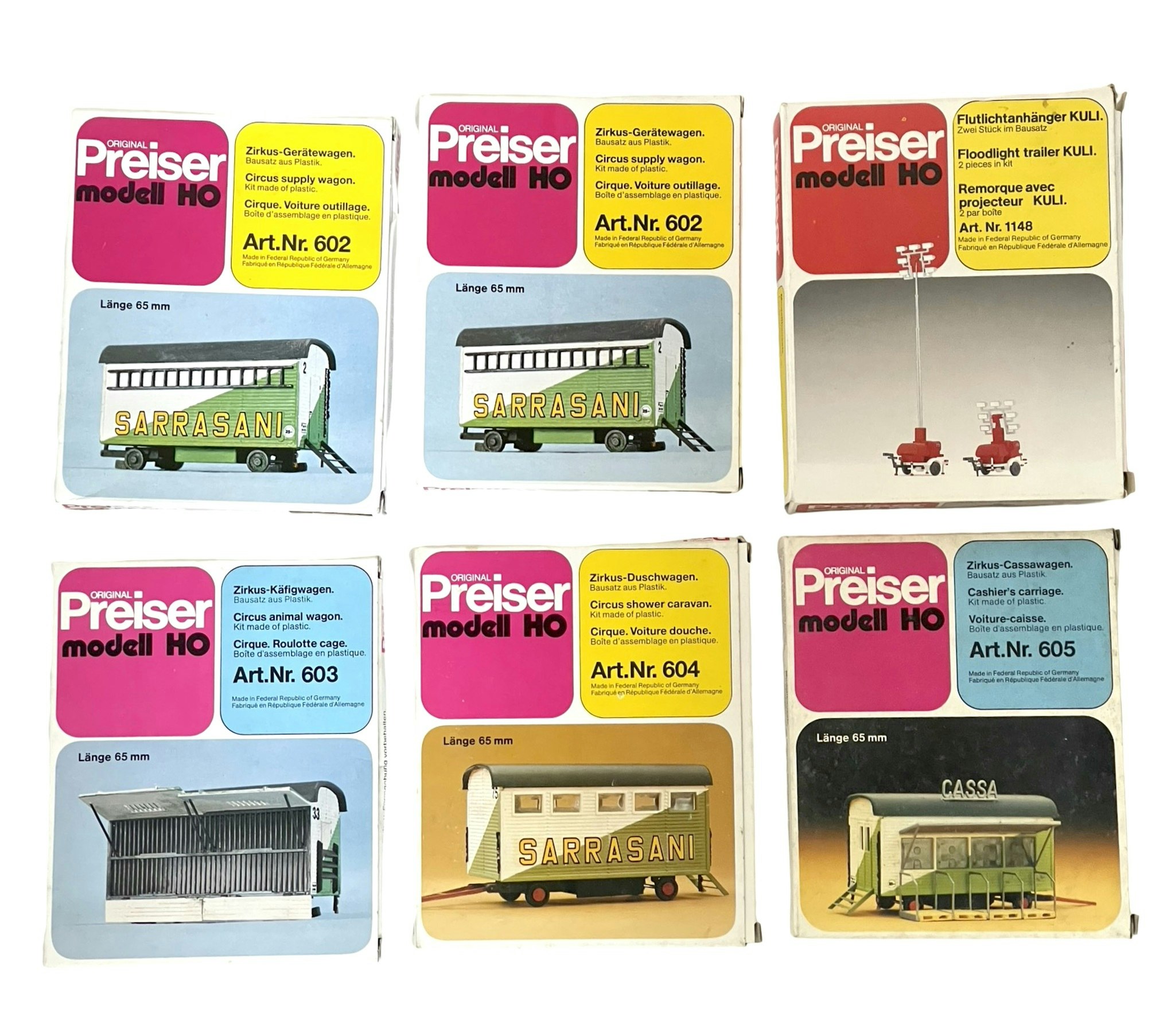 6 st, Preiser modell HO 602, 603, 604, 605, 1148