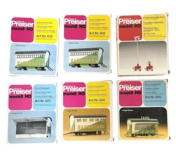 6 kpl, Preiser malli HO 602, 603, 604, 605, 1148